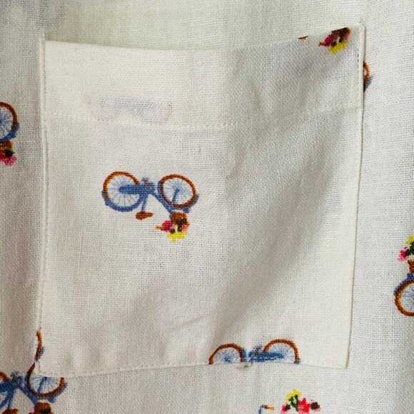 Rae Dunn Women's Linen Bicycle Pattern Button Up Shirt Short Sleeve Collar Large - Picture 14 of 16